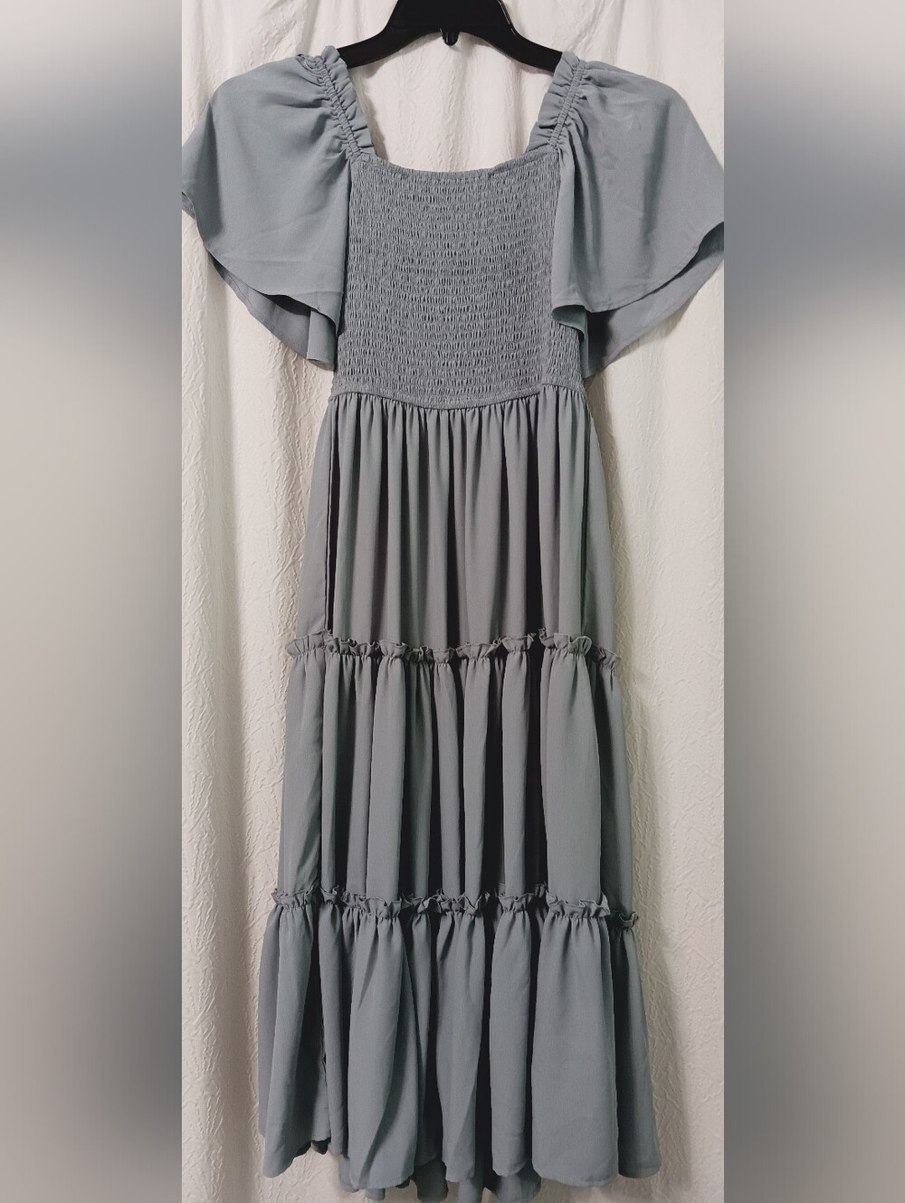 IVY CITY Co Smocked Bodice Flutter Sleeve Midi Dress  Light Gray Size S - Picture 3 of 11